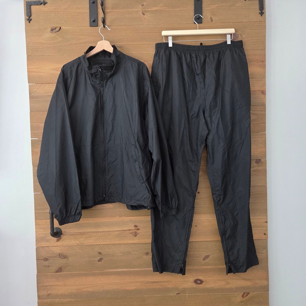 Sun Mountain Rain Suit Golf Hiking Black Nylon Vented Windbreaker Pants Mens XL